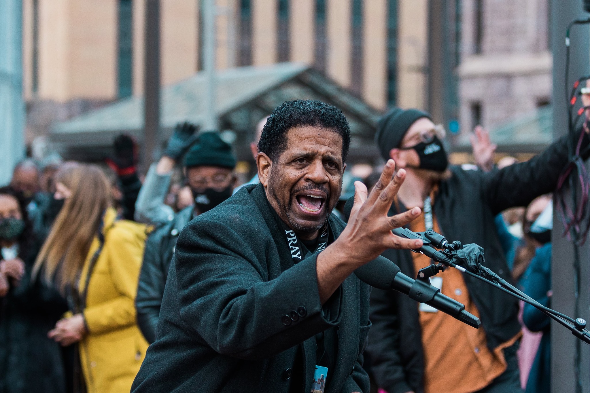 Bishop Richard Howell prays at Pray for MN prayer rally in March.