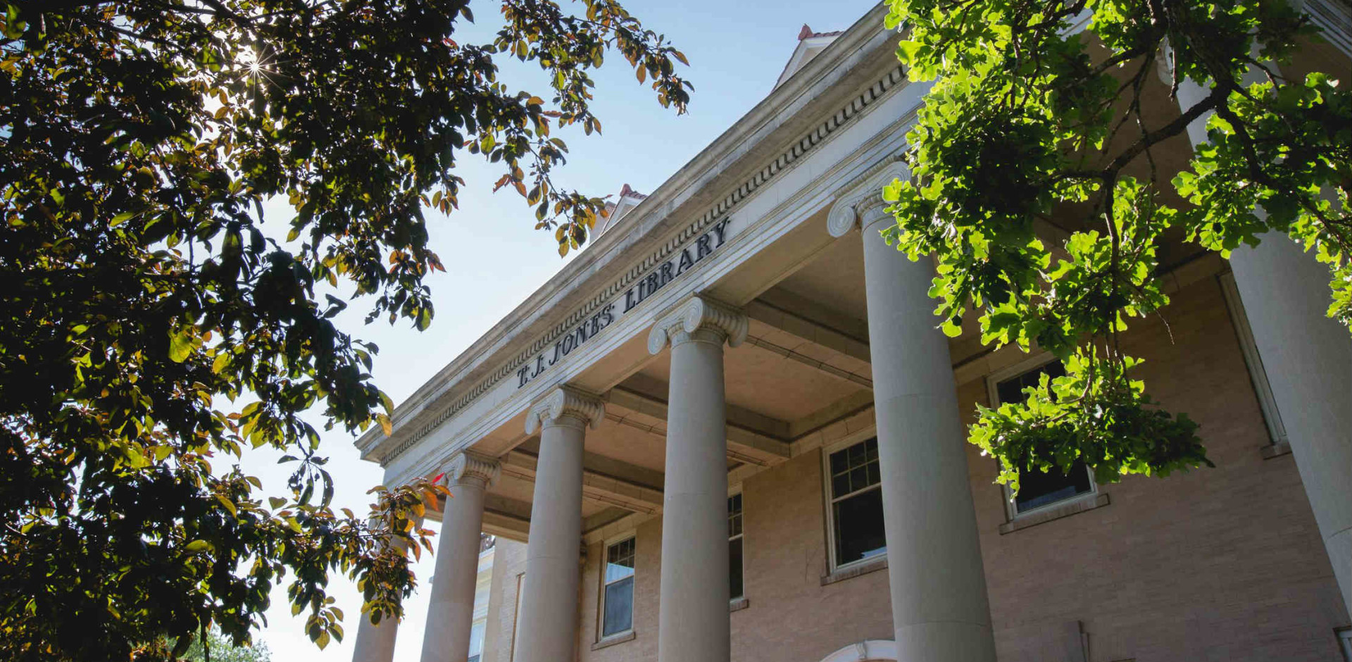 Outside shot of the T.J Jones Library in the summer.