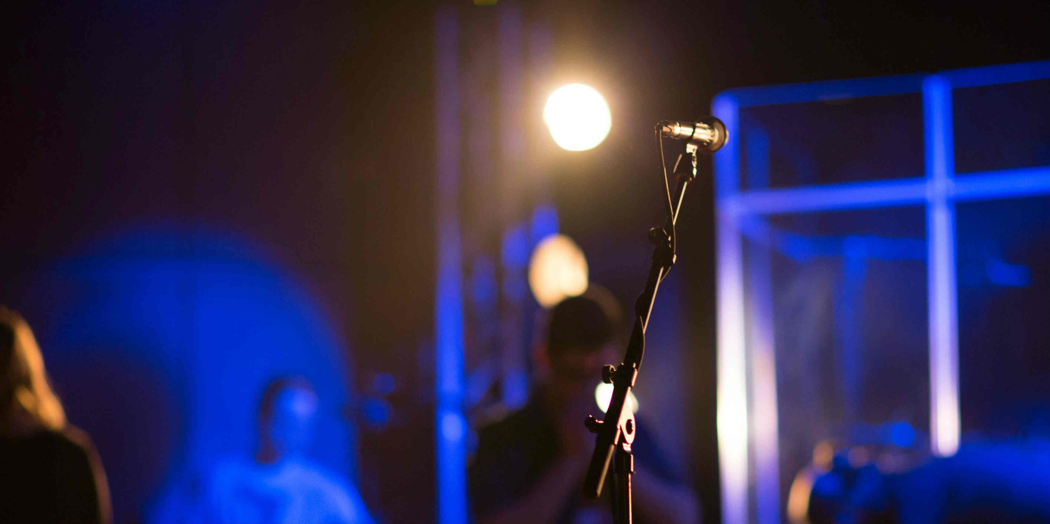Mic stand set up and ready for worship.