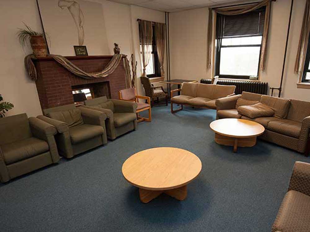 Inside a community room in Miller Hall