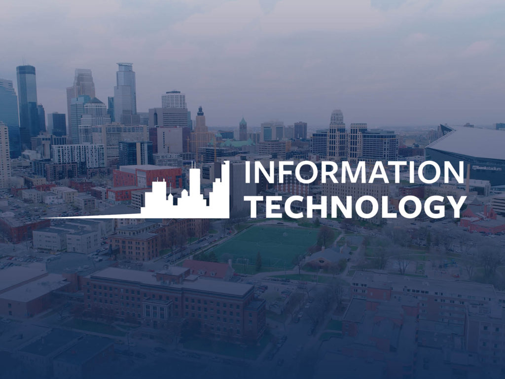 Information Technology Logo with the Minneapolis Skyline behind it