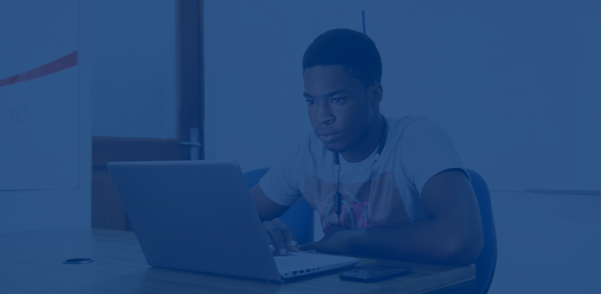Online Student with laptop and cell phone.