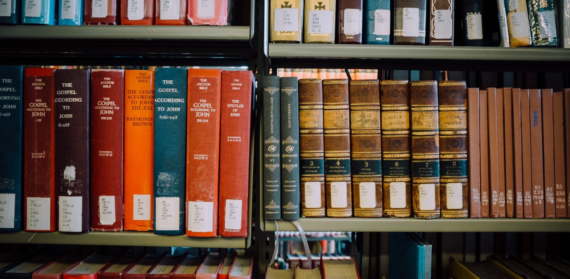 Bookshelf with bible books