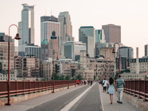 Minneapolis skyline from stone arch bridge