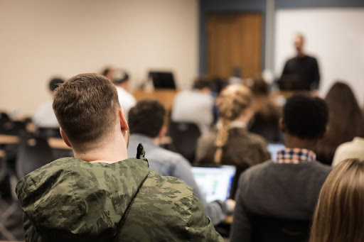 Students sit and listen during a theological study course