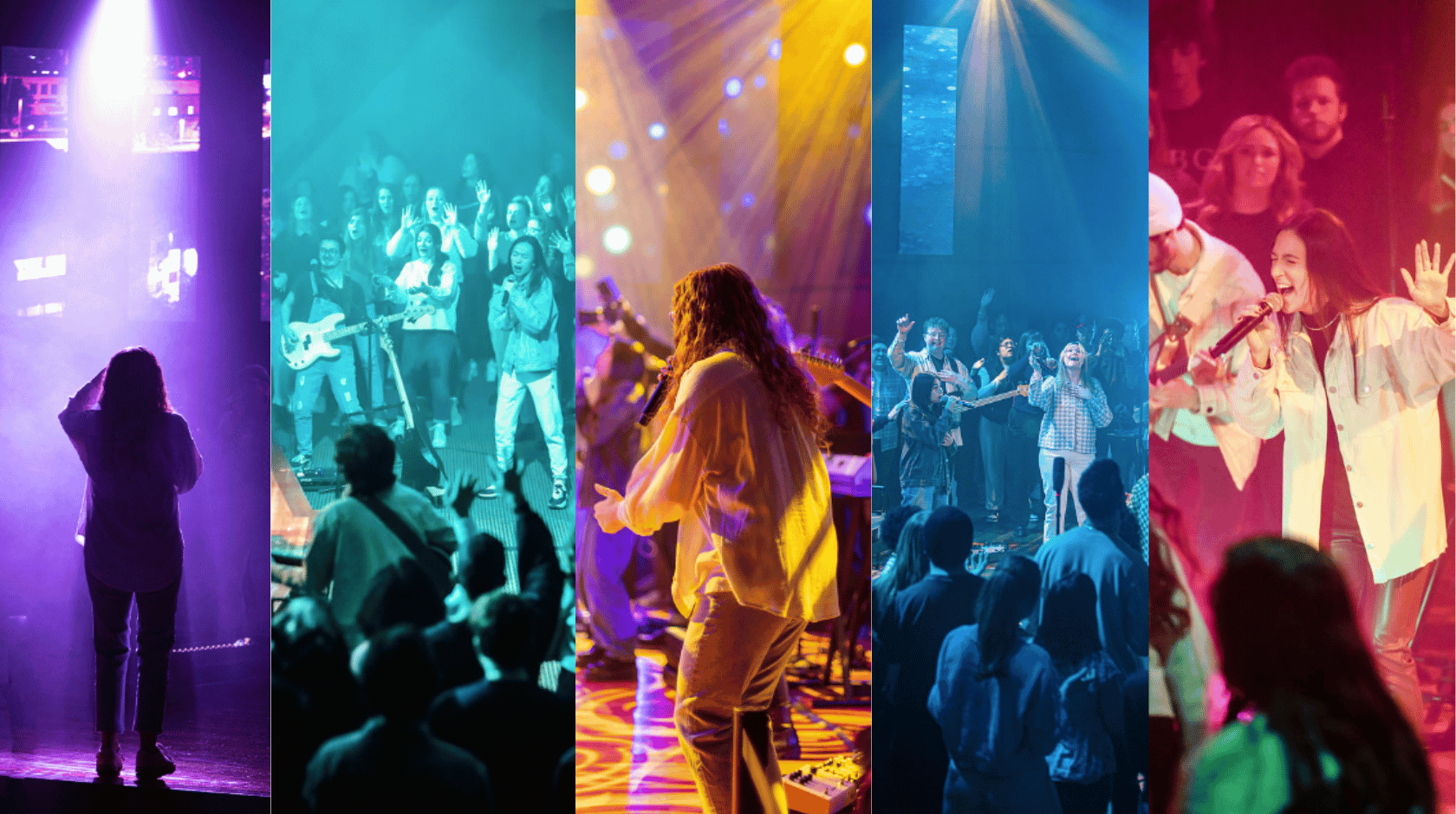 Collage of five people worshipping