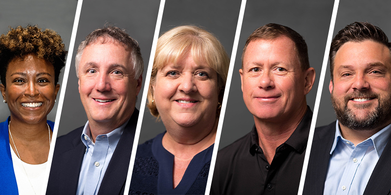 Headshots of faculty members from left to right, Morgan, Suave, Connors, Flippo and Tibbetts